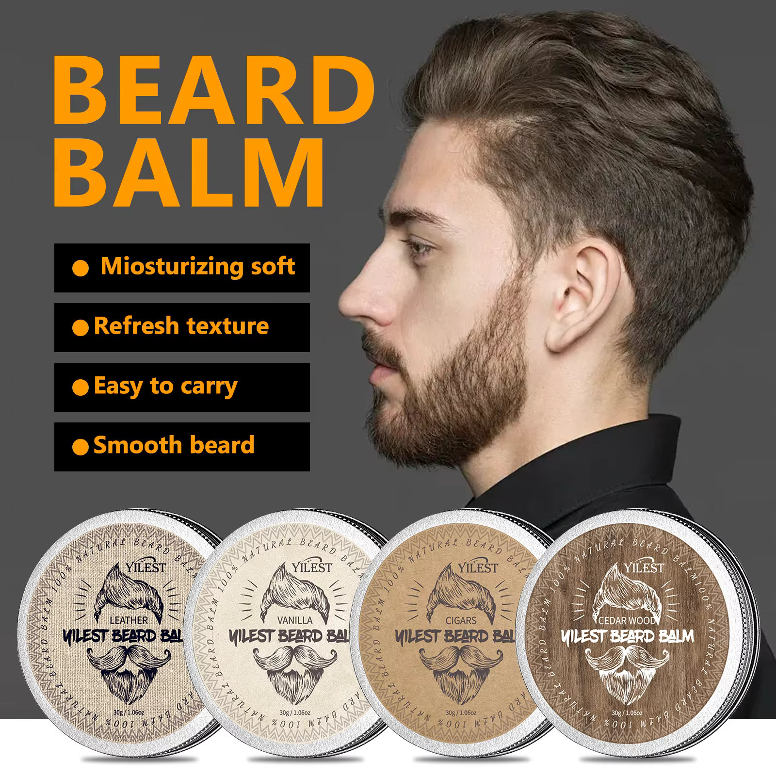 Baume de soin pour barbe pour hommes, 30g, cire revitalisante pour cheveux du visage, croissance de 