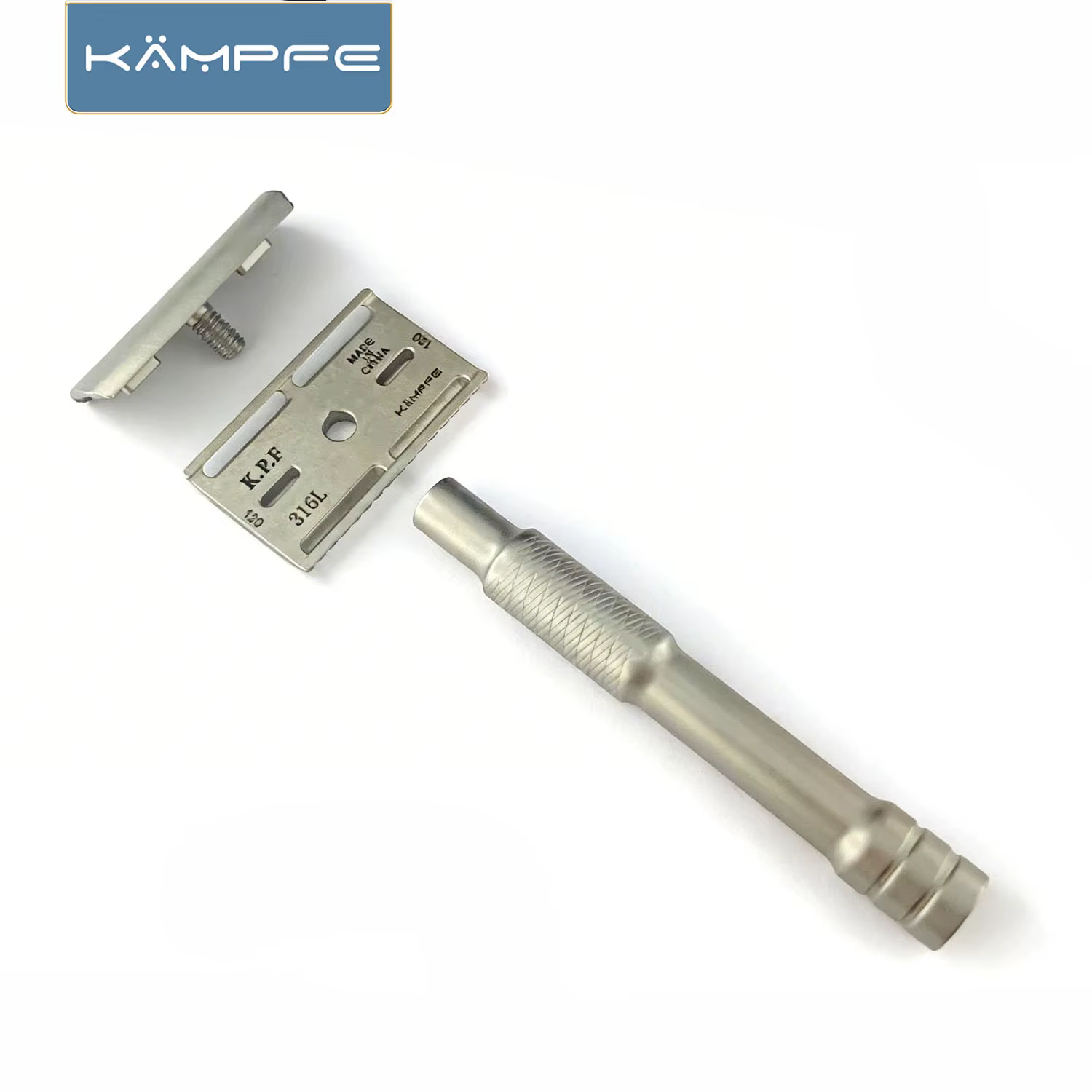 Rasoir de sécurité manuel vintage KAMPFE, à peigne fermé, en acier inoxydable, usiné CNC, pour homme