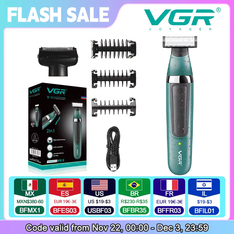 VGR Étanche Rasoir Électrique pour Hommes Corps Tondeuse Bikini Tondeuse Rasoir pour Zones Intimes É