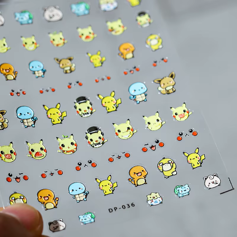 Miniso nouveau Pokémon 5D autocollants pour ongles fournitures de Nail Art mignon Pikachu écureuil a