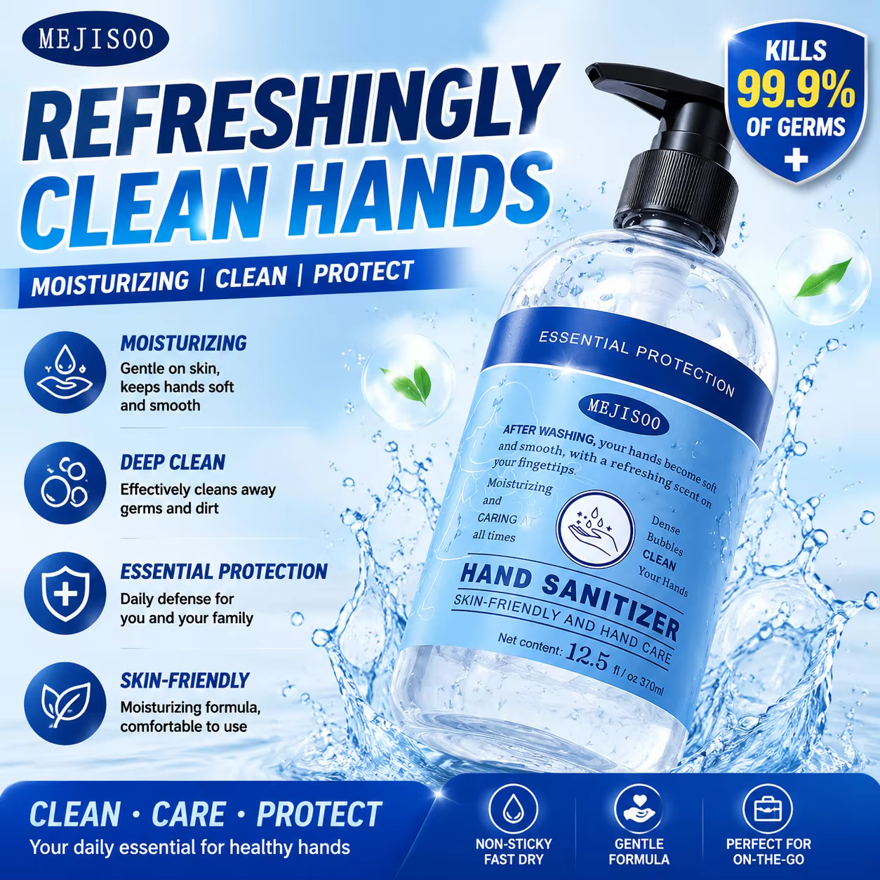 Désinfectant pour les mains sec, nettoyant, hydratant et doux pour la peau, pour enfants et adultes,