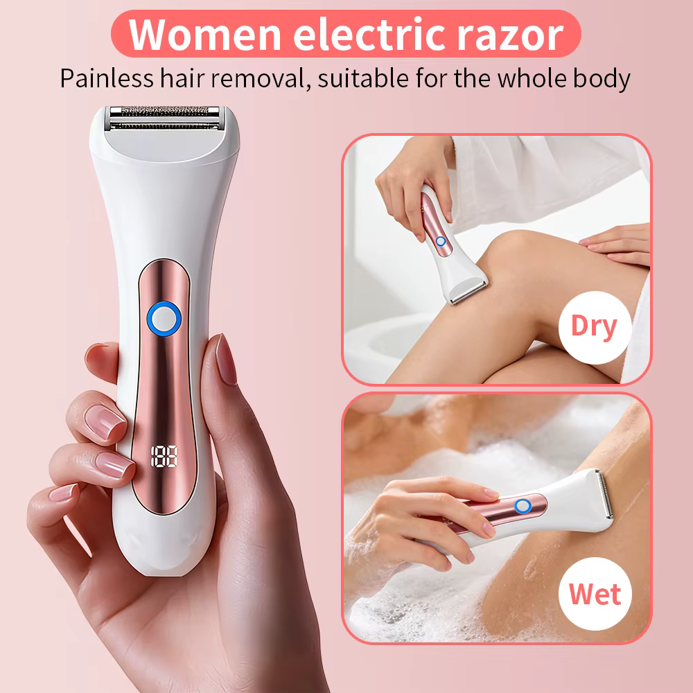 Rasoir électrique étanche pour femmes, rasoir électrique Portable humide et sec, avec tête à trois l