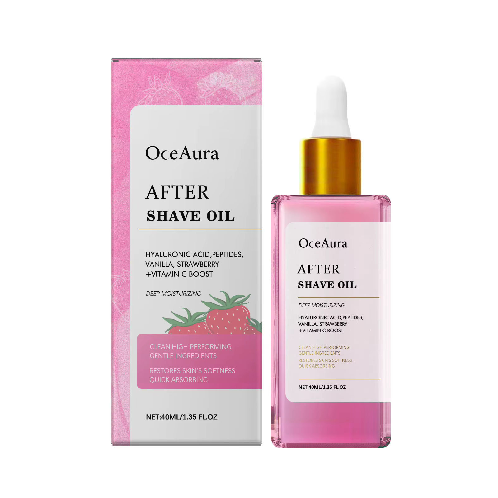 Huile après-rasage à la fraise et à la vanille, raffermissante, apaisante, hydratante, adoucissante,