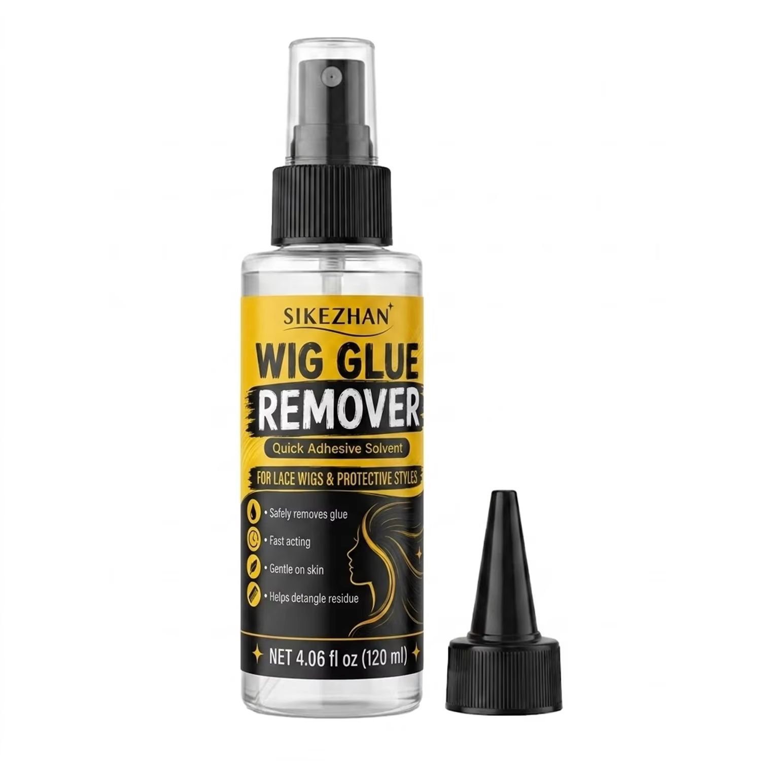 SIKEZHAN 120ml Dissolvant de colle pour perruque, spray doux aux agrumes pour adhésif de dentelle av