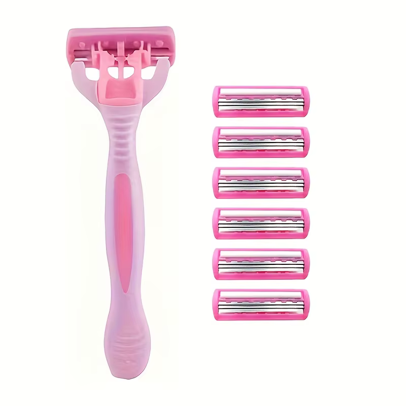 1 manche + 7 lames / Rasoir de sécurité manuel pour hommes et femmes, tête de rasoir remplaçable en