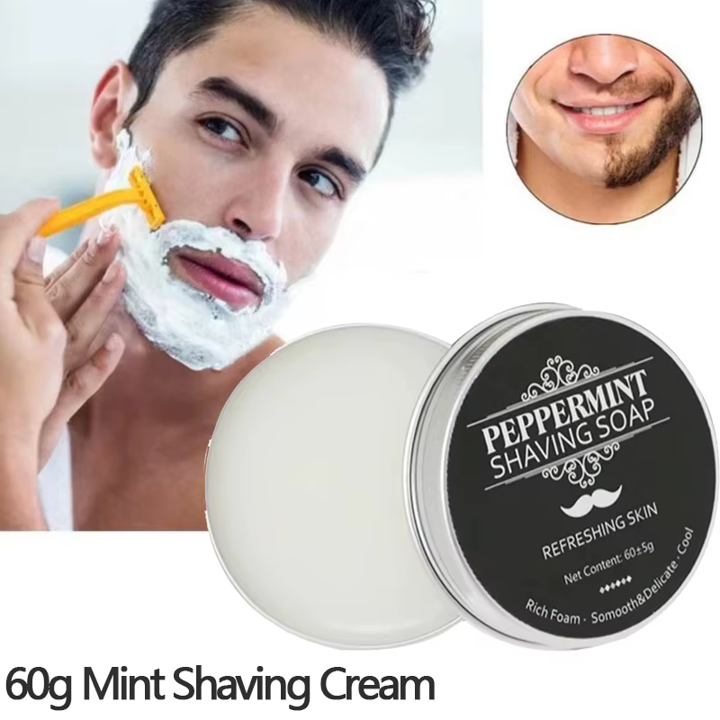 Crème à raser à la menthe 60g pour un rasage confortable, nourrit et protège la peau, savon à raser,