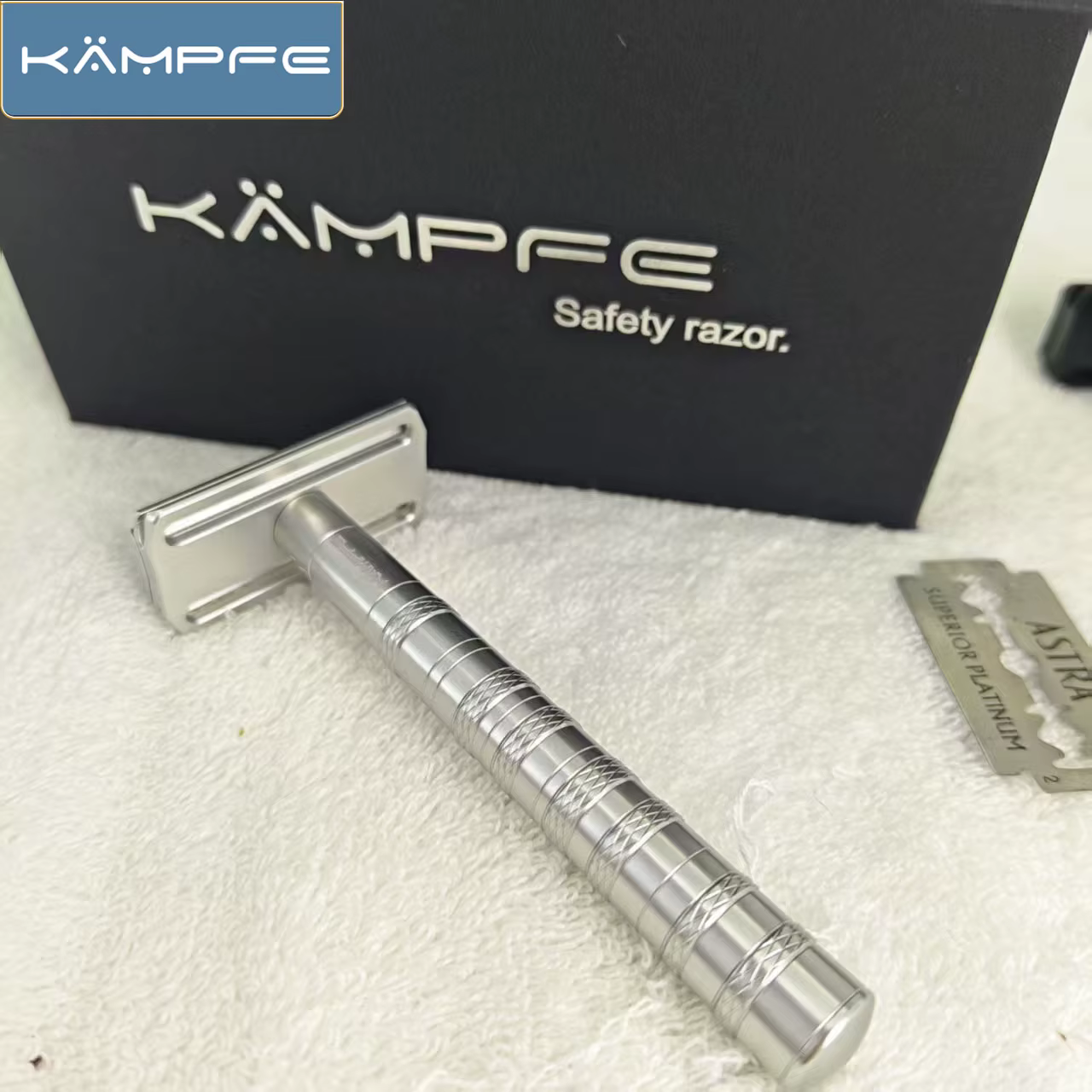 Rasoir manuel en aluminium KAMPFE, outil d'épilation de sécurité traité par CNC avec 5 lames de rech