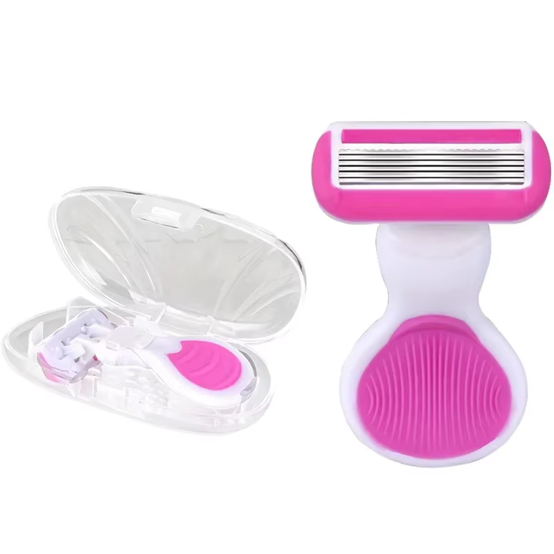 Kit de rasage de voyage pour femme, rasoir à 6 lames rose, mini outil de toilettage portable avec ét