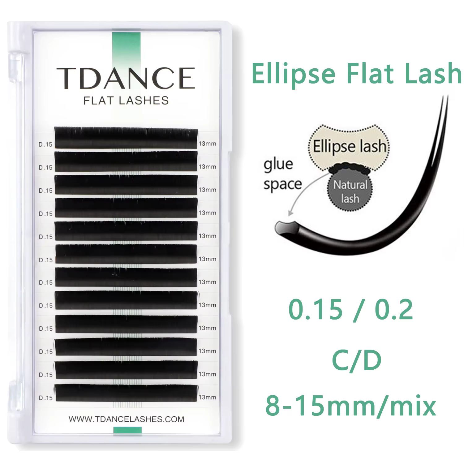 TDANCE 12 lignes 8-15mm Ellipse cils plats mat pointes fendues en forme d'extension de cils naturels