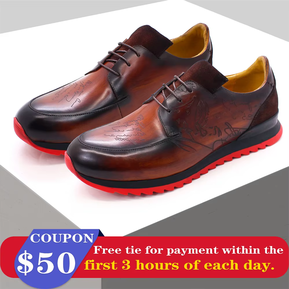 Chaussures en cuir à lacets pour hommes, semelle rouge coordonnante, chaussures décontractées, banqu