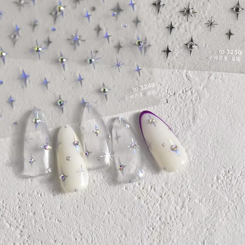 Autocollants pour ongles argentés 5D, 1 pièce, mini étoile en métal, autocollants pour nail art, aut