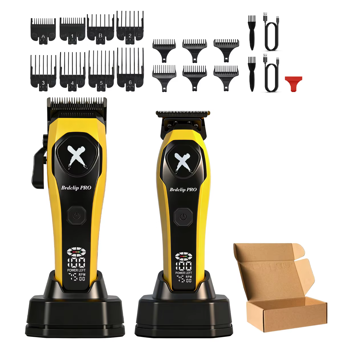 Lot de 2 tondeuses à cheveux professionnelles BRDCLIP 7500 tr/min avec lames DLC, plusieurs peignes 
