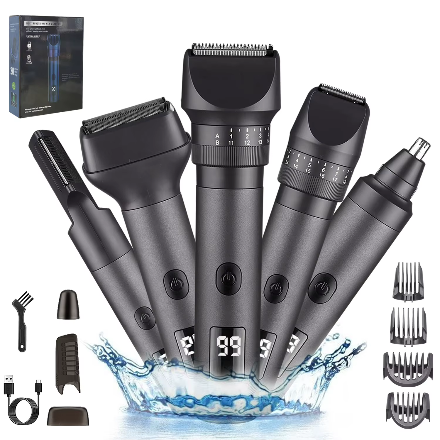 Tondeuse à barbe professionnelle pour hommes, rasoir électrique à grille et tondeuse à cheveux, kit 