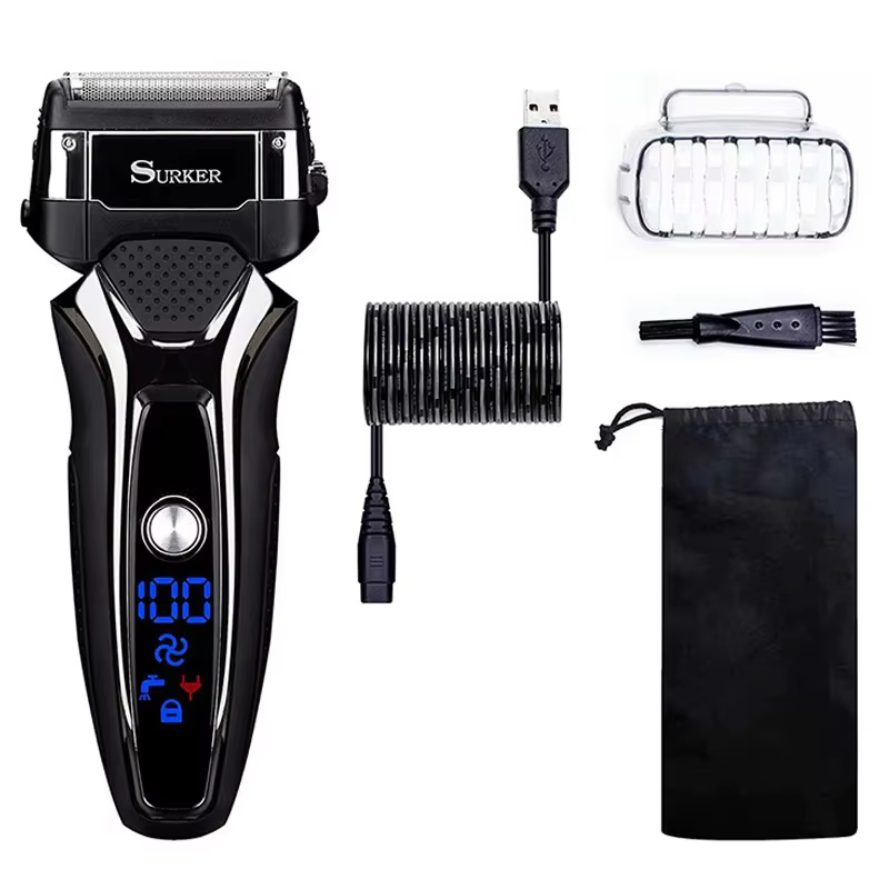 Rasoir électrique Rechargeable sec et humide pour hommes, pour barbe faciale, système à 3 lames, lav