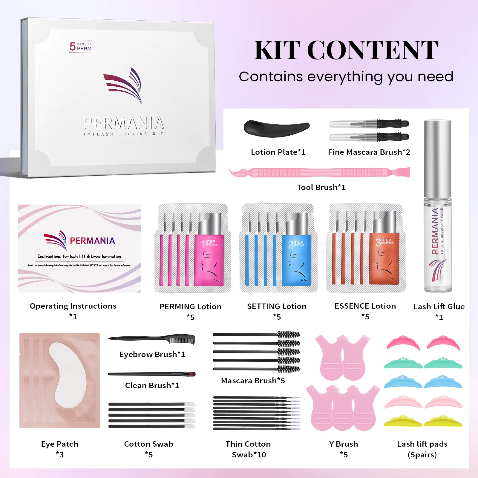 PERMANIA Kit de rehaussement des cils à effet longue durée 5-8 minutes, rehaussement rapide des cils