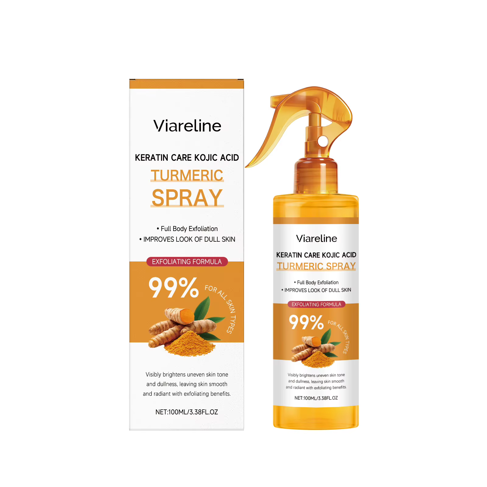 Spray Corporel Exfoliant au Curcuma – Nettoyage Doux, Lissant, Nourrissant, Hydratant, Brume Adoucis
