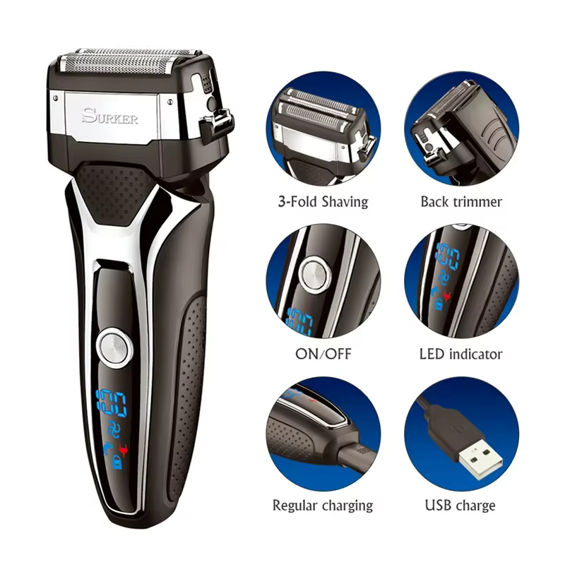 Surker rasoir électrique pour hommes Rechargeable Intelligent Type alternatif rasoir lavable afficha