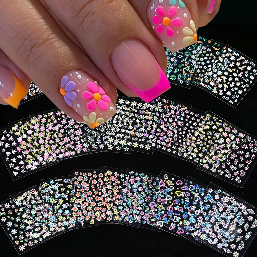 Autocollants pour ongles 3D, fleurs de cerisier, Rose, marguerite, 20/30/60/70/90 pièces, mignon, cœ