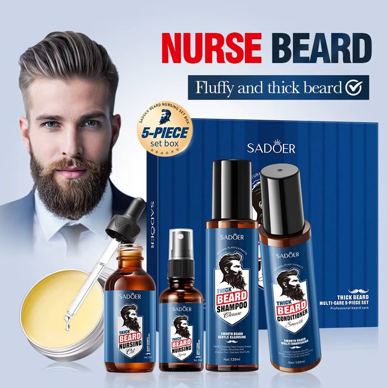 Ensemble de soins multifonctionnels pour barbe pour hommes, 5 pièces : crème hydratante pour barbe, 