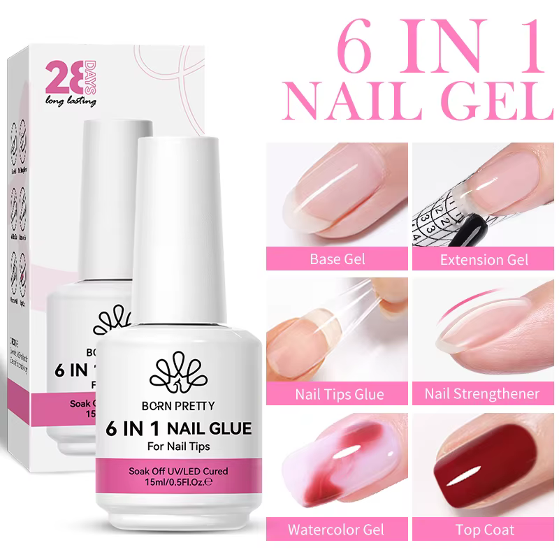 BORN PRETTY 15/10ML 6 en 1 Gel de colle pour ongles pour ongles acryliques tremper Gel de Base couch