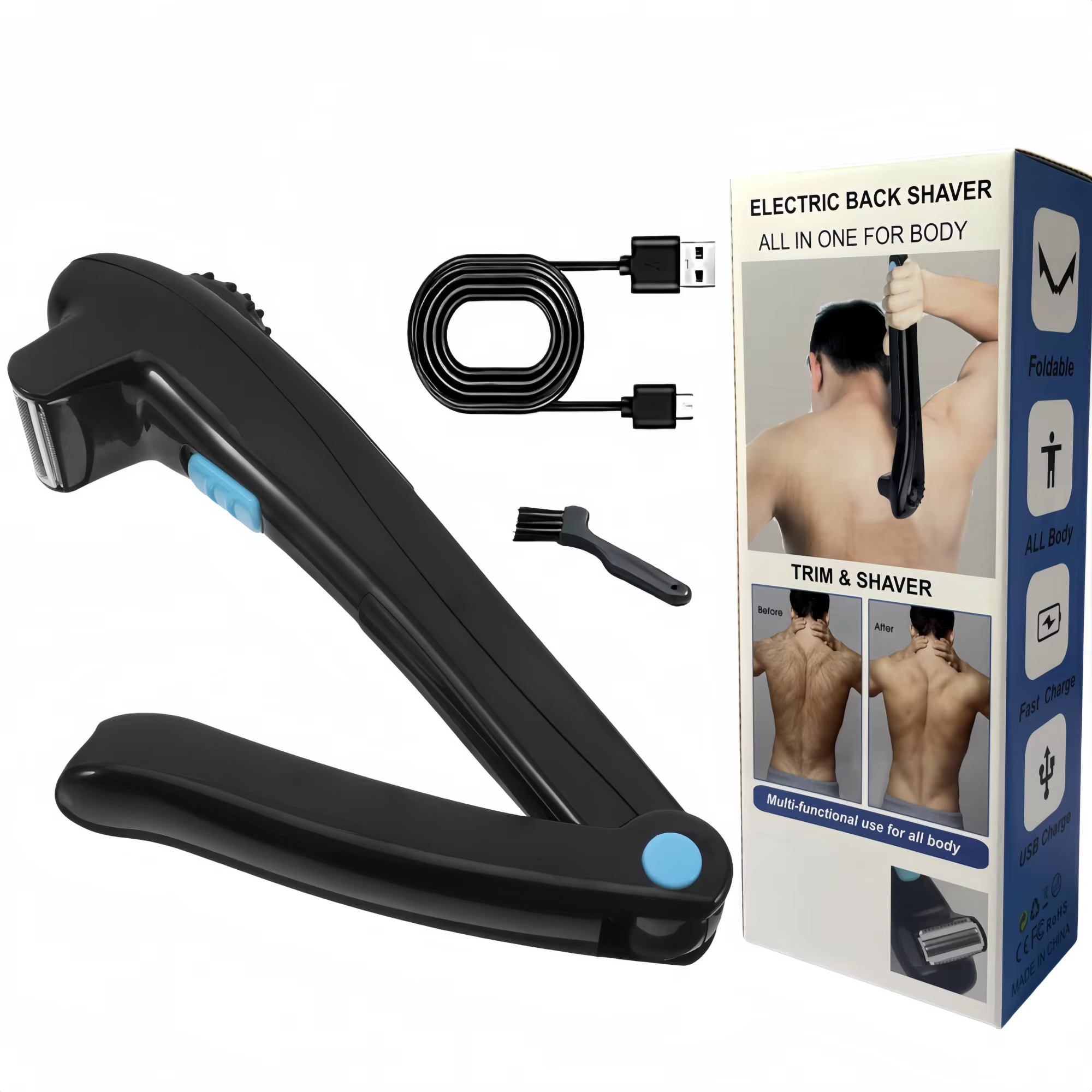 Rasoir électrique rechargeable pour le dos, tondeuse corporelle portable pour hommes, rasoir de toil