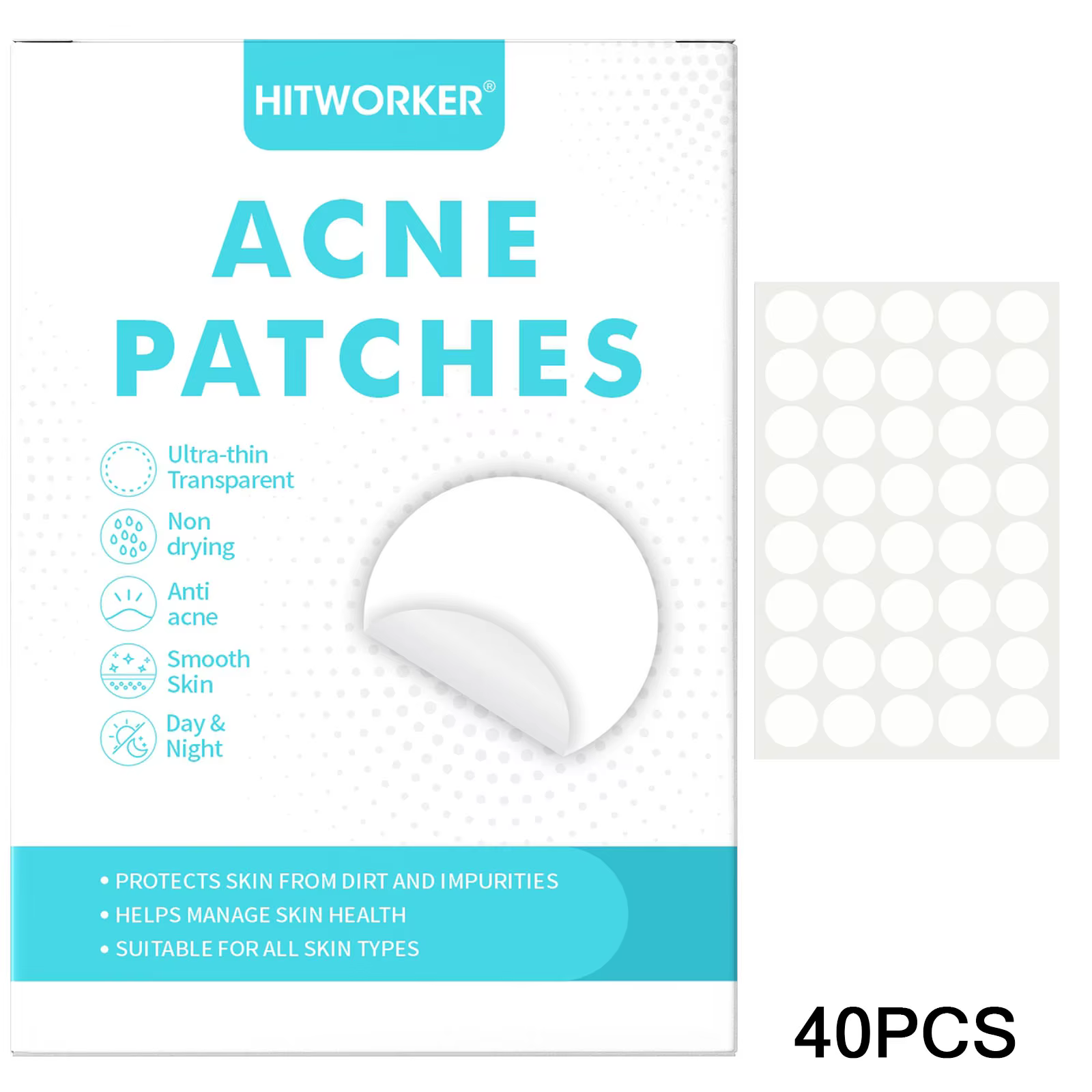 40/400 Patchs Hydrocolloïdes pour l'Acné par Boîte, Sans Alcool, Doux, Non Irritants, Autocollants C