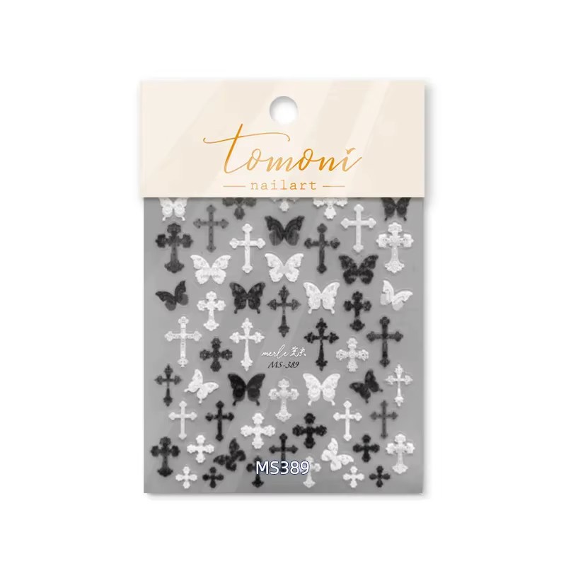 Femme Sexy noir blanc dentelle papillon croix 5D doux en relief Relief auto-adhésif Nail Art décorat