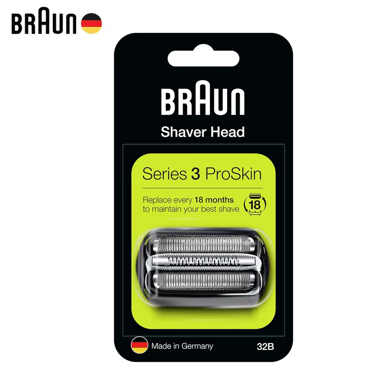 Tête de rasoir électrique Braun 32B pour homme, coupe-feuille, cassette noire, lame de rechange pour