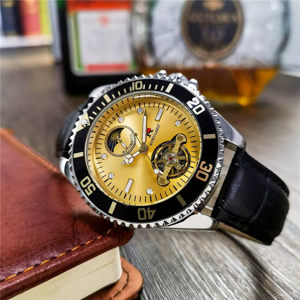 Montre mécanique pour hommes de la série Luxe, remontage automatique, design squelette, cadran rond,