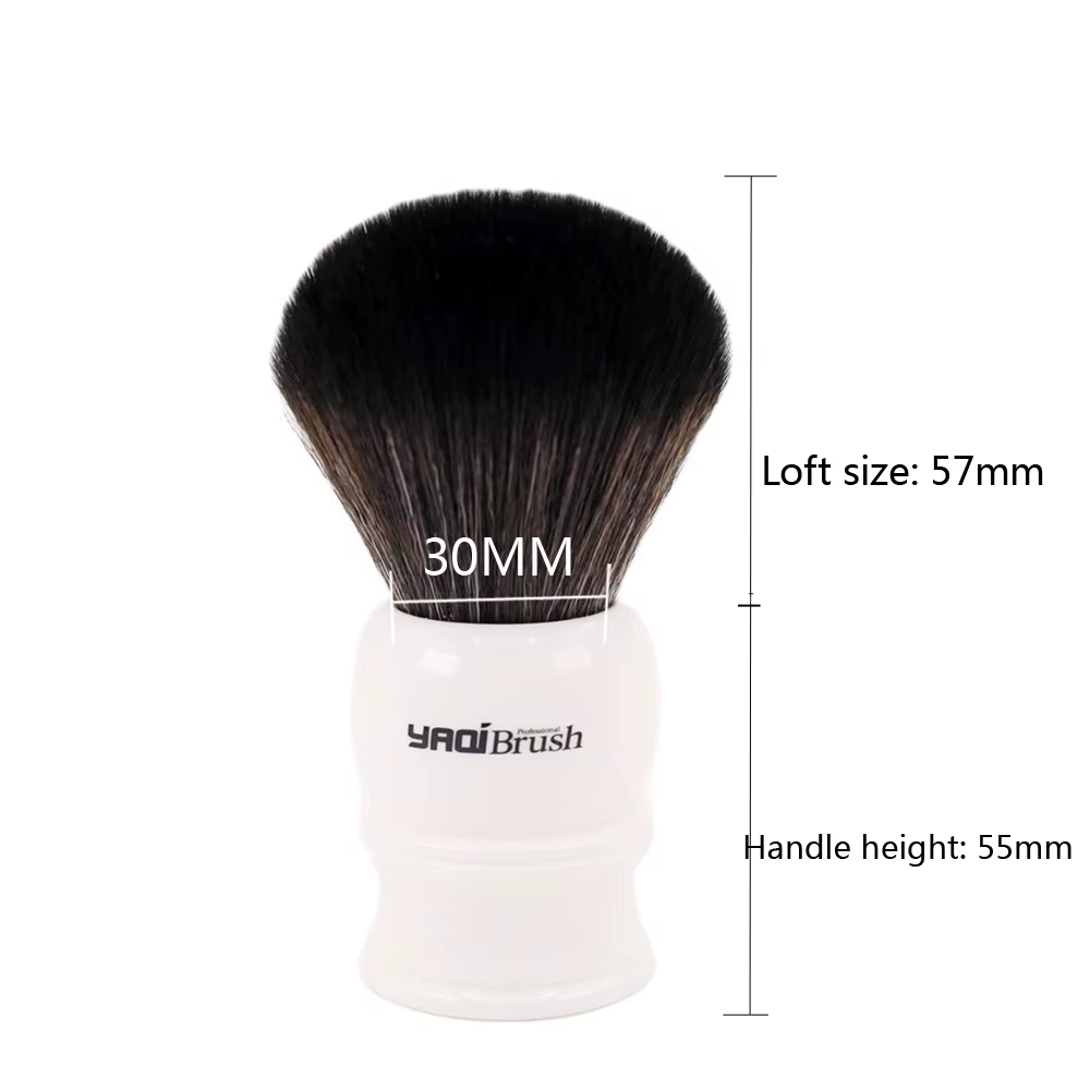 Yaqi – brosse à poils synthétiques, 30mm, avec poignée blanche et nœud noir, pour rasage