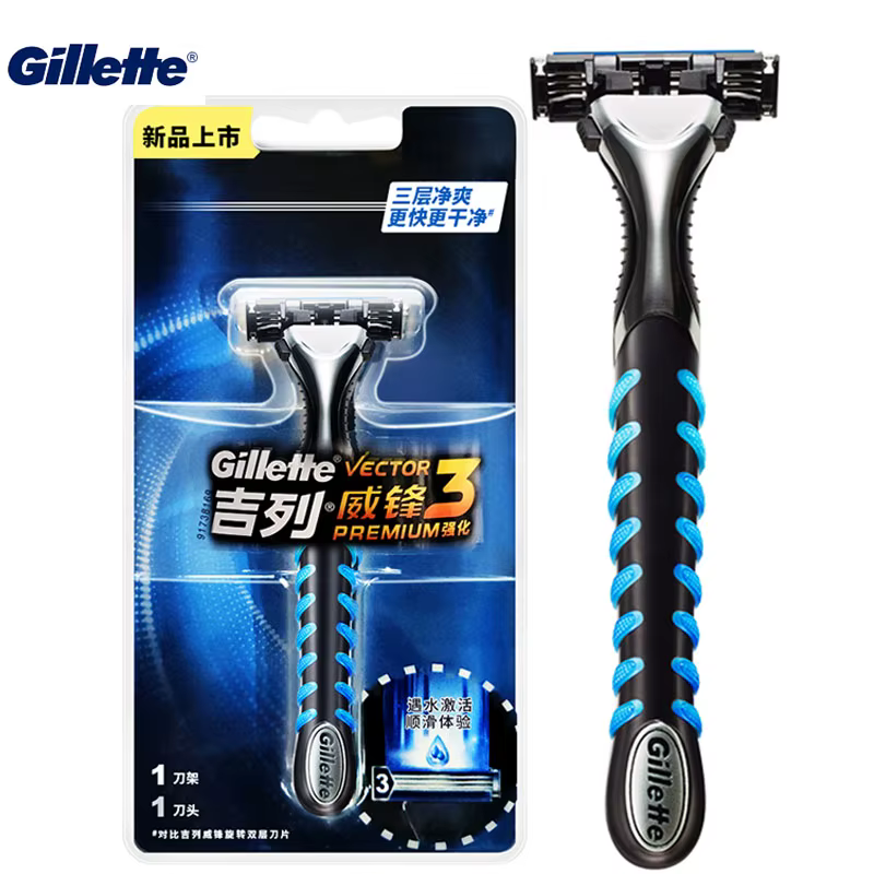 Gillette Vector 3 – rasoir manuel sécurisé pour hommes, rasage du visage et de la barbe, 3 capteurs,