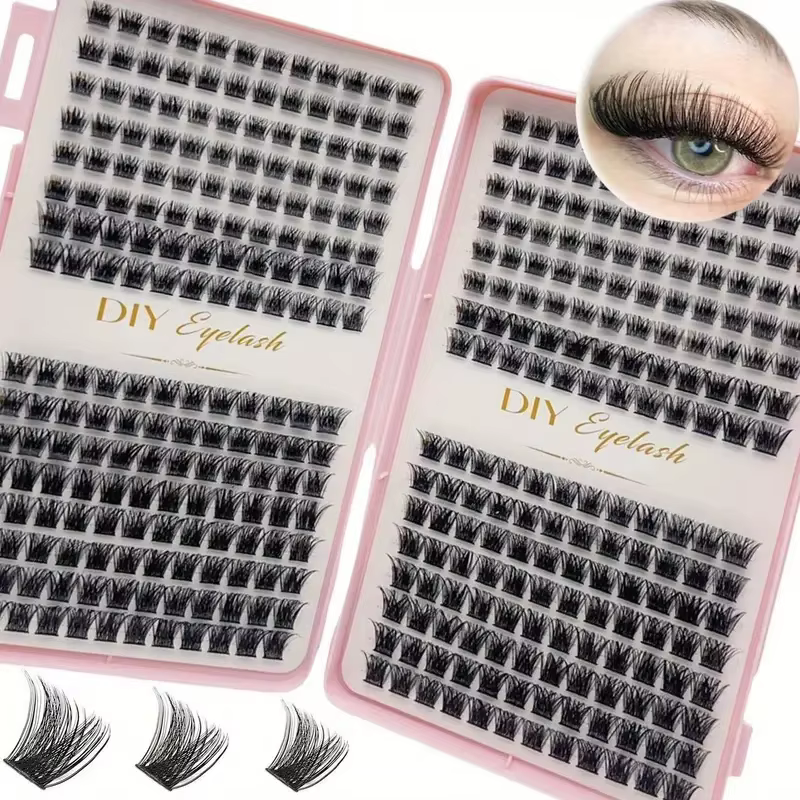 Kit d'extension de cils 384 pièces - Kits de cils individuels, courbure D, longueurs multiples, appl
