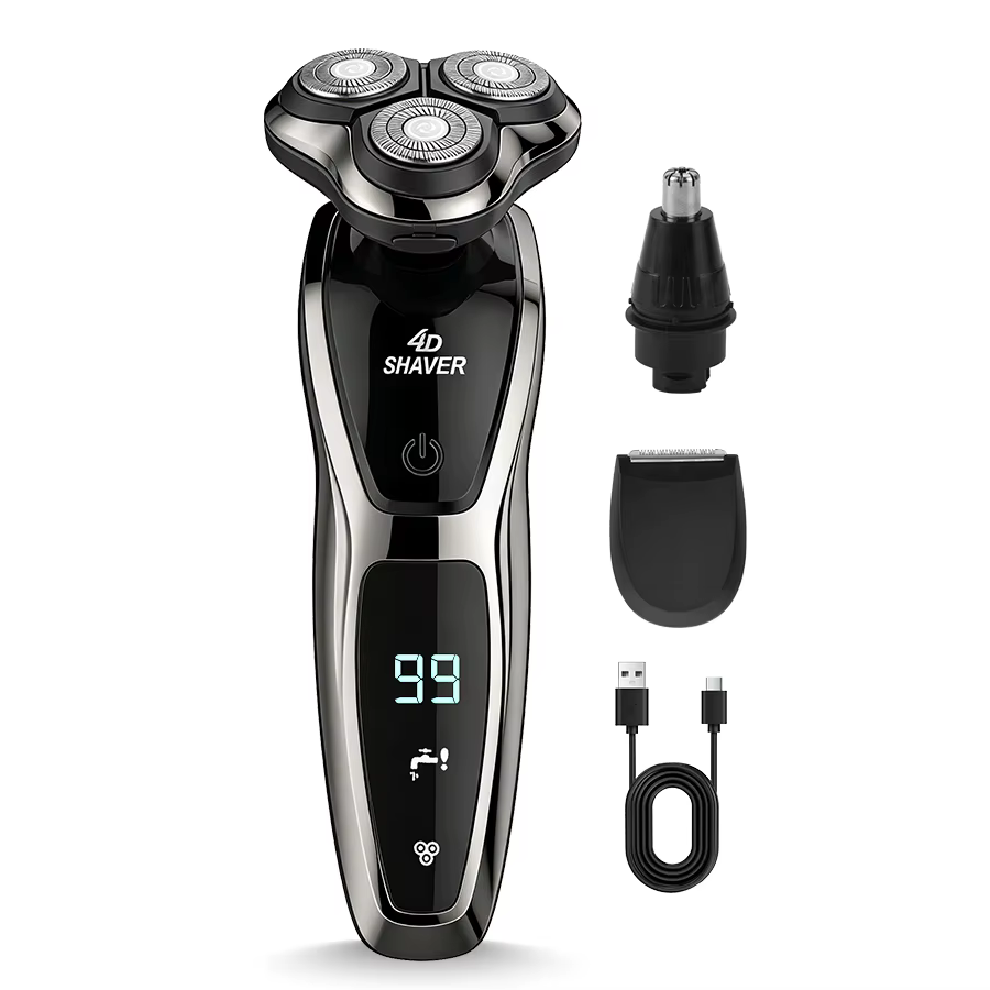 Rasoir électrique à trois lames pour hommes, rechargeable par USB, possibilité d'ajouter un disposit
