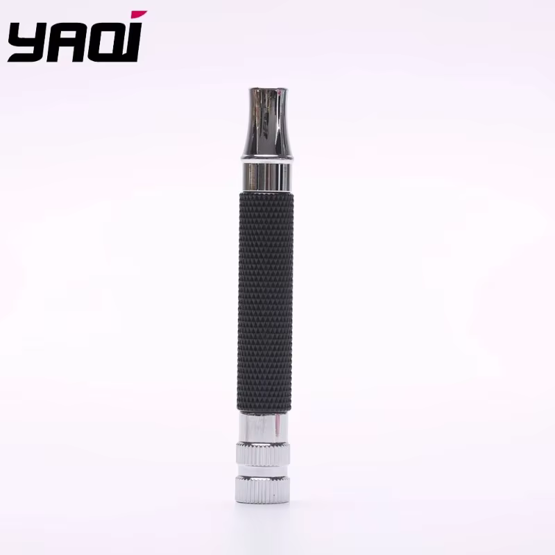 Manche de rasoir de sécurité Yaqi 2026 pour homme, couleur chrome et noir, accessoire de voyage port