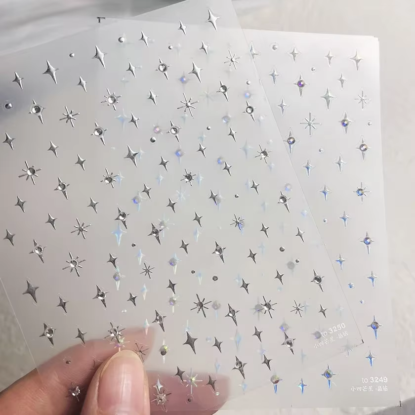 Autocollants pour ongles argentés 5D, 1 pièce, mini étoile en métal, autocollants pour nail art, aut