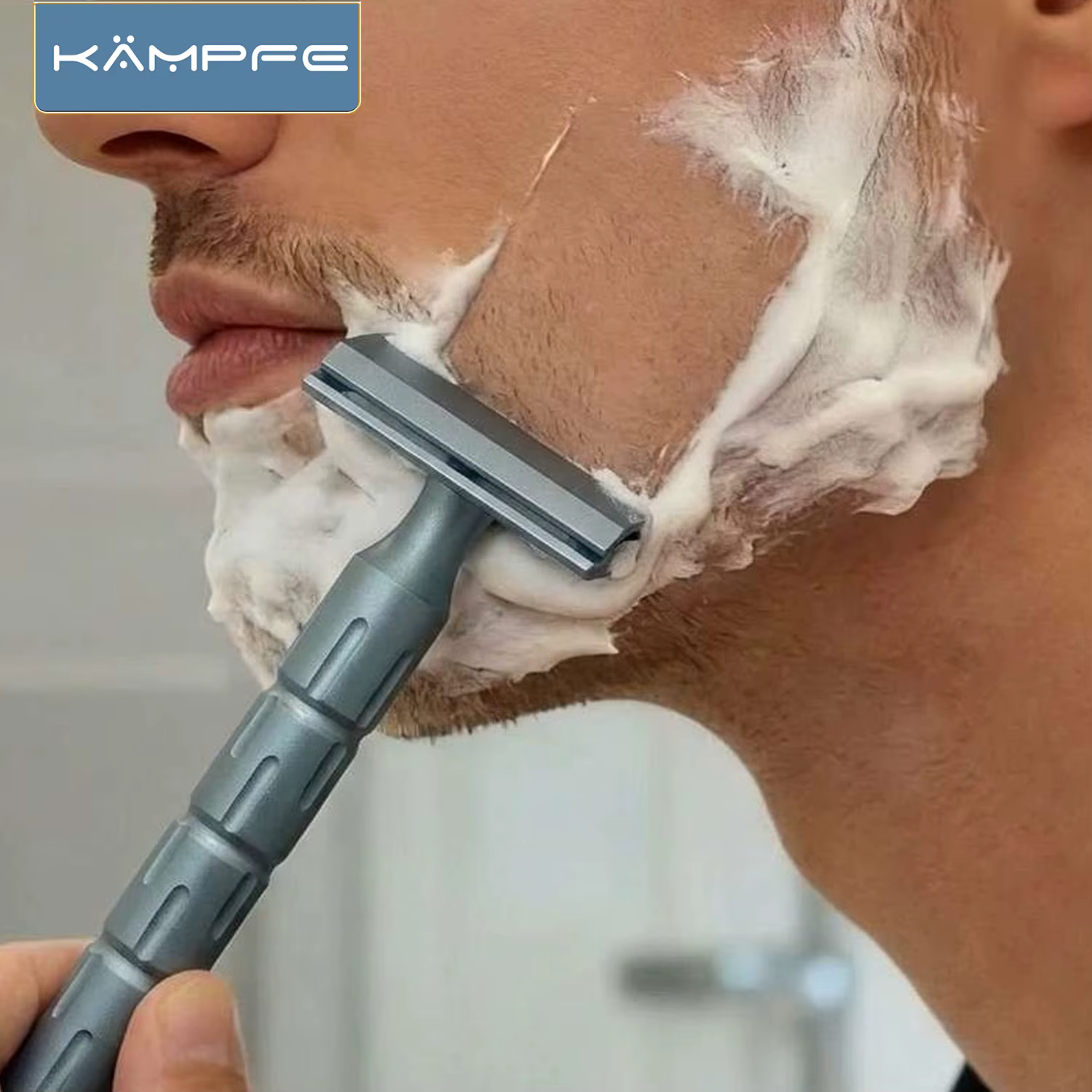 Rasoir à double tranchant KAMPFE, manuel, en aluminium, de style ancien, usiné CNC, avec manche anti