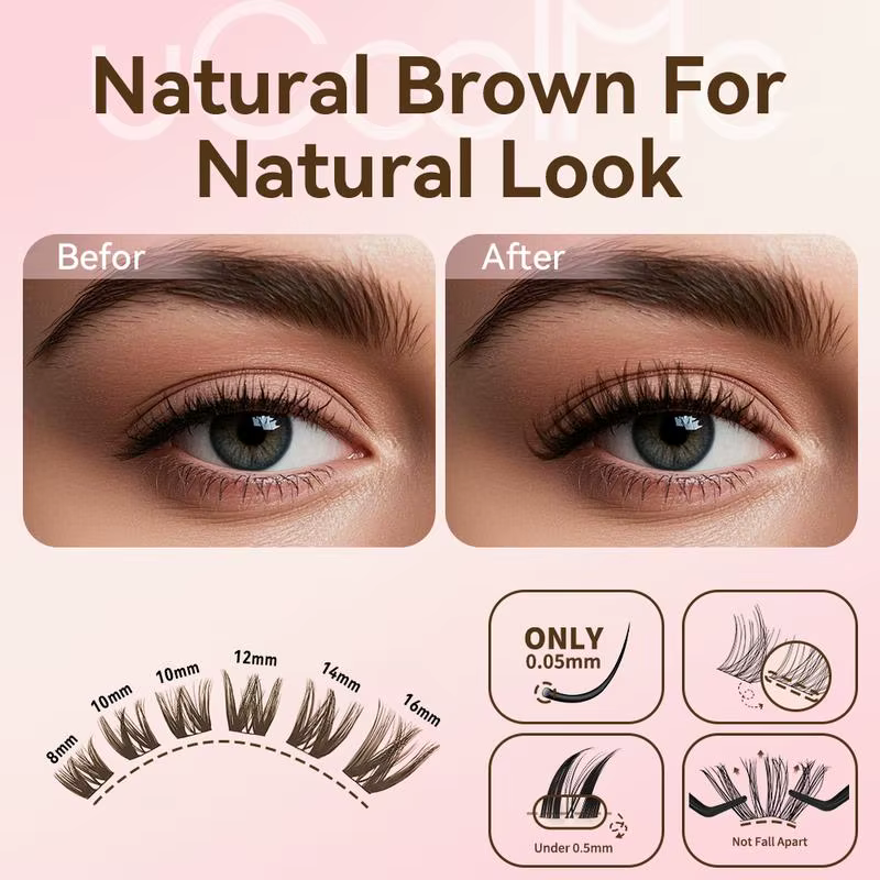 UCoolMe cils marron flore D Curl naturel vaporeux et léger segmenté cils grappe pour le maquillage à