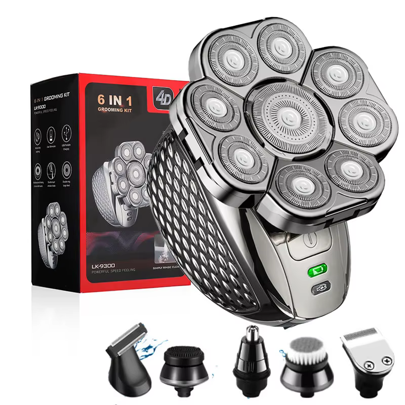 Rasoirs à tête 4D pour hommes chauve, 9 têtes flottantes améliorées 6 en 1, rechargeables, étanches,
