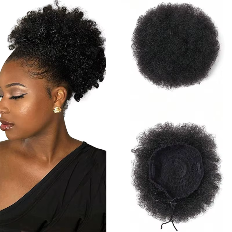 Afro cheveux bouclés Chignons Updo Chignon cordon queue de cheval femmes court crépus bouclés Chigno