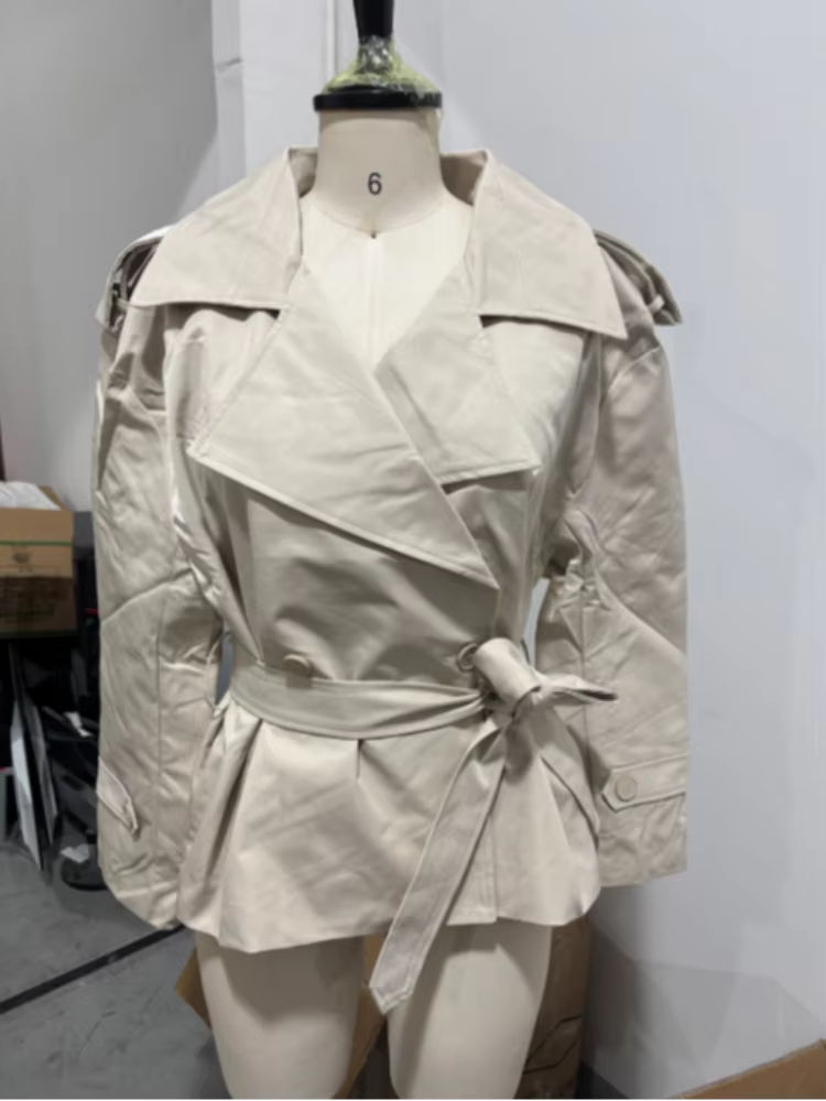 Dame couleur unie à lacets veste élégant Chic à manches longues revers bouton manteau ample automne 