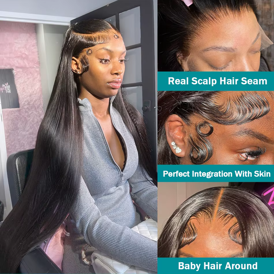 Wear and Go Straight Lace Front Human Hair Wigs, HD, 5x5, 13x6, 30 ", 40", 200% Transparent, Frmetal