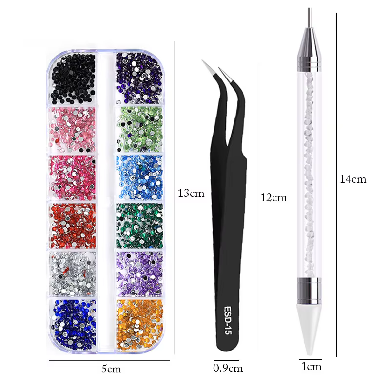 nail art accesoires ongle decoration strass ongle Strass multi-tailles 3D cristal, 3 pièces/ensembl