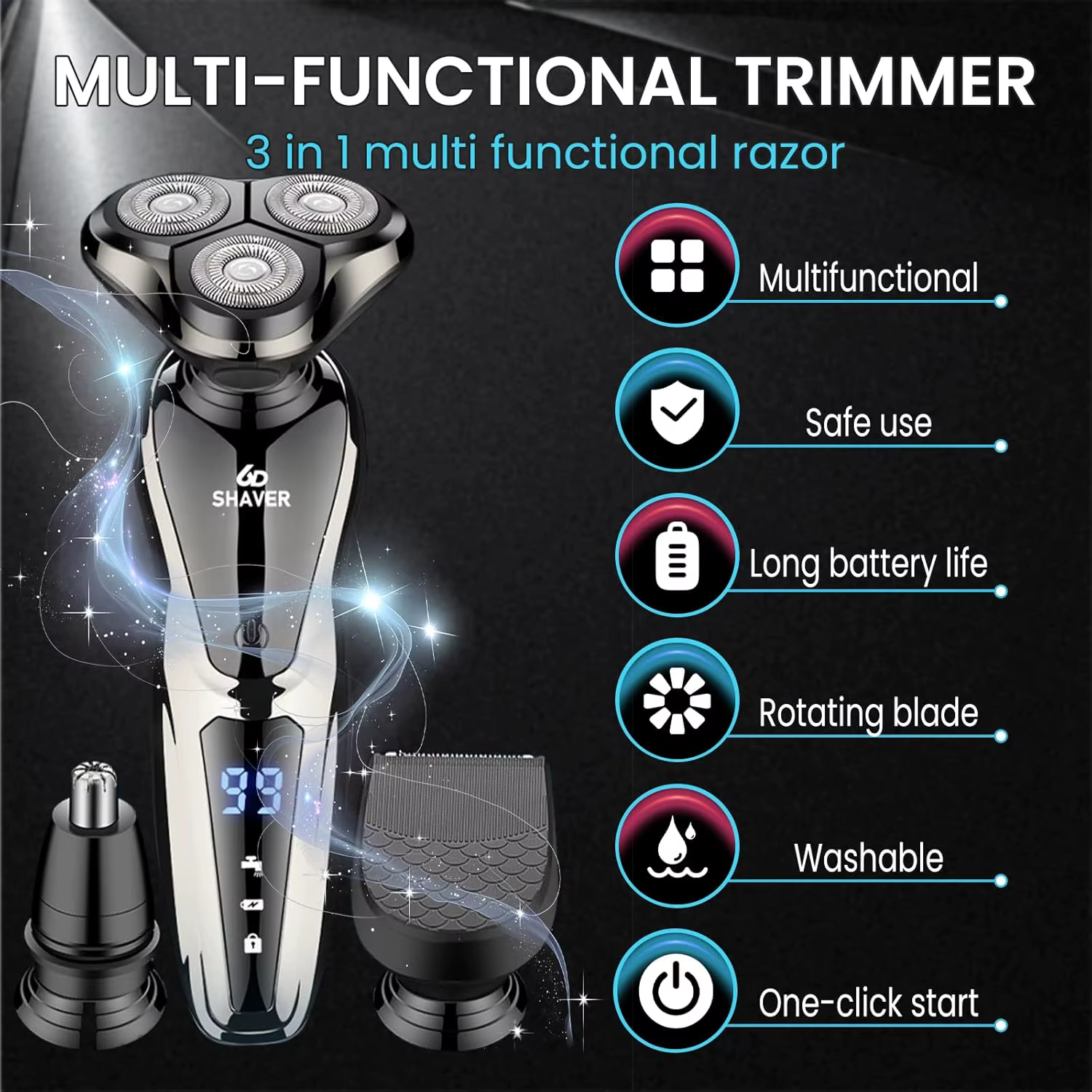 Rasoir électrique Rechargeable pour hommes, ensemble tondeuse tout-en-un avec tondeuse de nez, favor