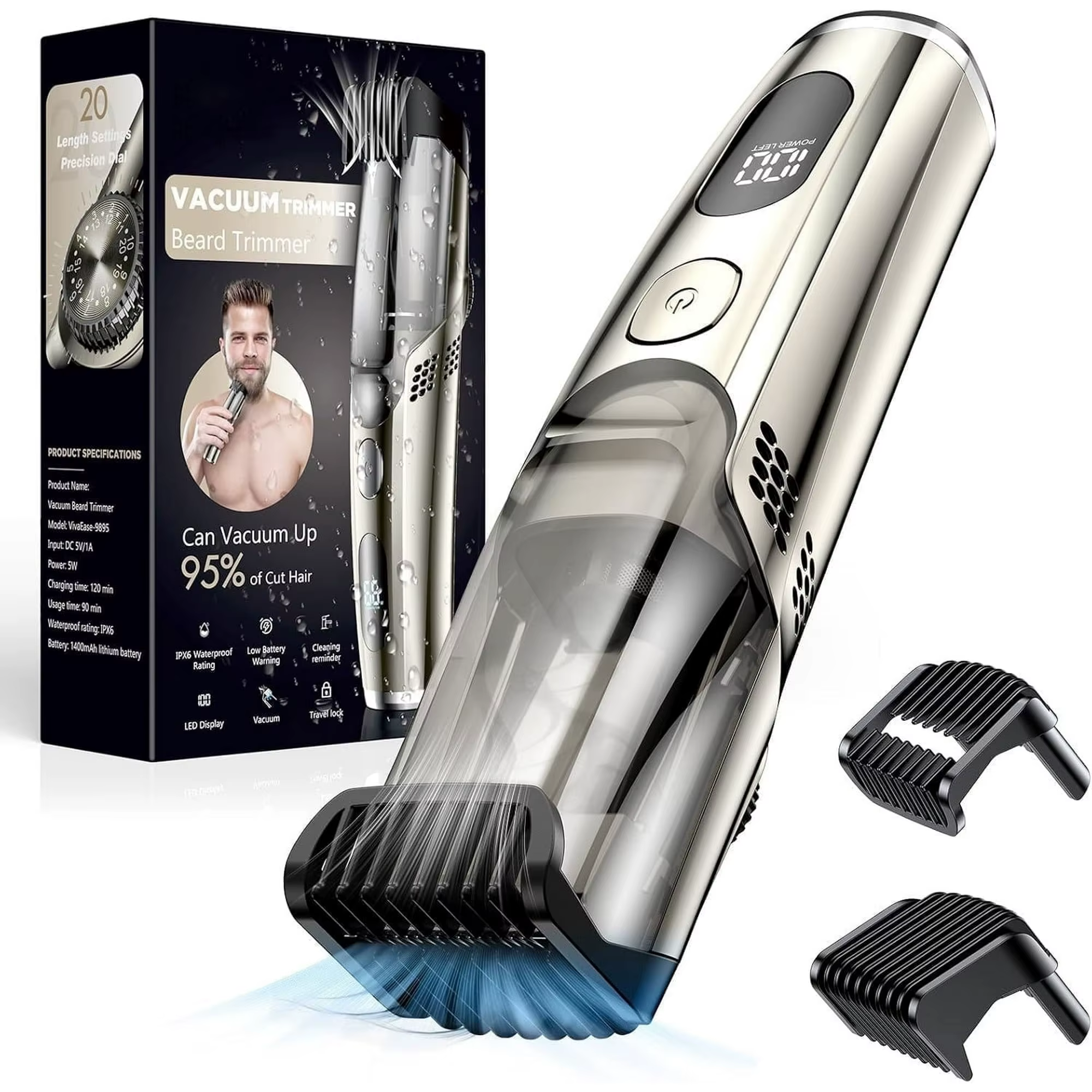 Sweker tondeuse à barbe sous vide pour hommes tondeuses à cheveux pour hommes avec peigne réglable (