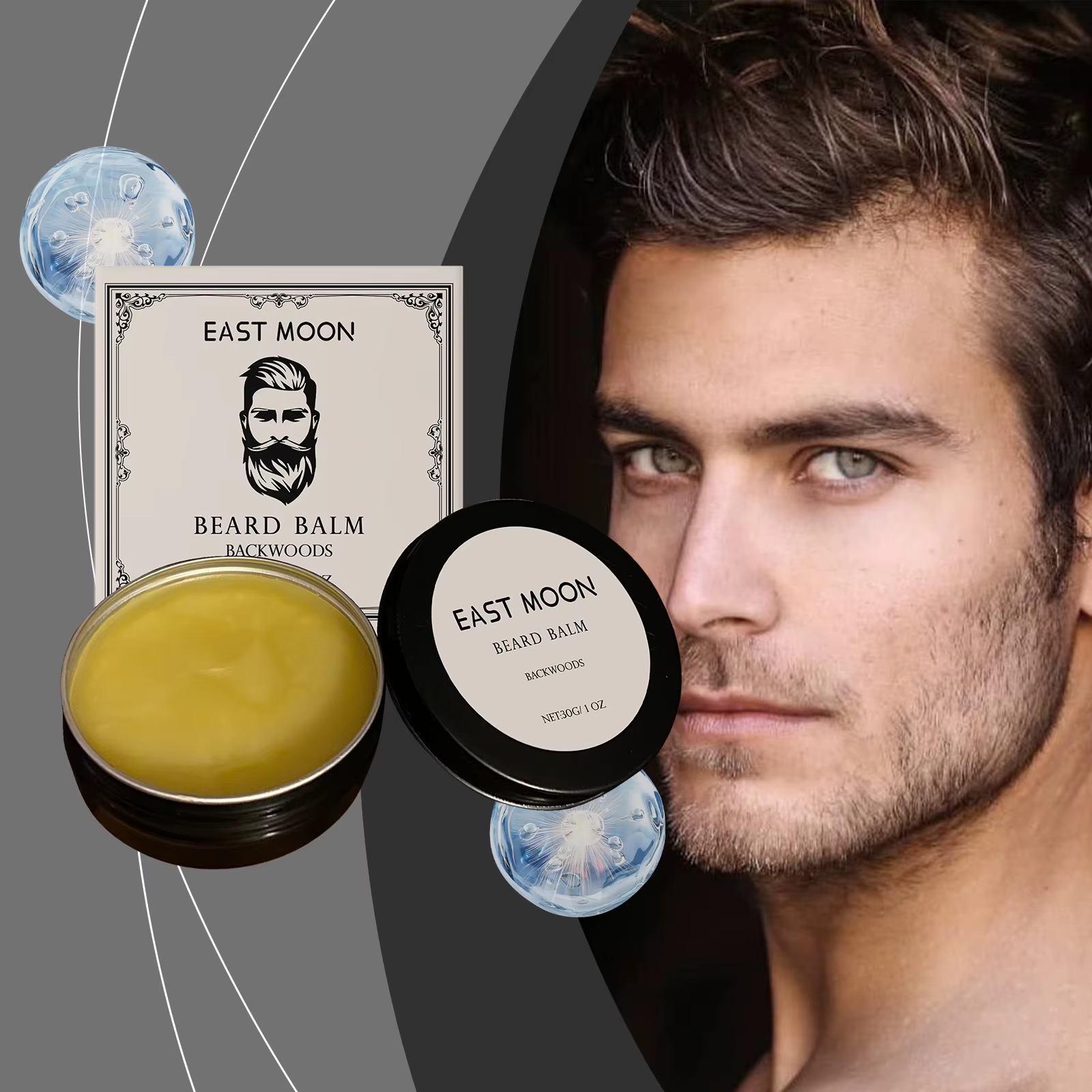 Baume à barbe hydratant et lissant au beurre de karité East Moon pour hommes, cire pour la croissanc