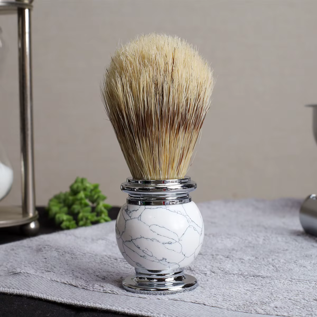 IRAZOR – brosse de rasage pour hommes, avec manche en pierre naturelle, pour barbe lisse et poils du