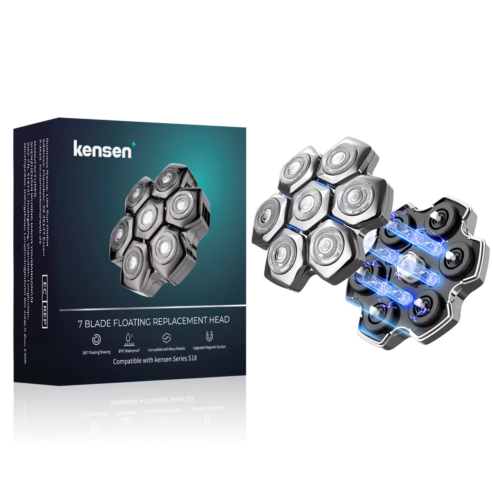 Kensen Tête de rasoir de rechange pour rasoir S18 5 en 1, tête magnétique flottante lavable 7D, tond