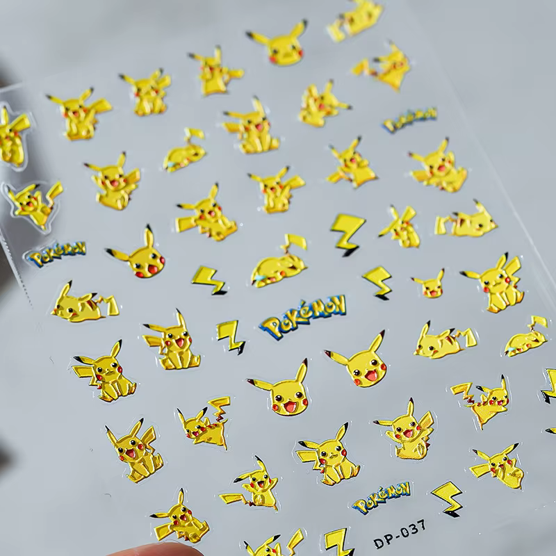 Miniso nouveau Pokémon 5D autocollants pour ongles fournitures de Nail Art mignon Pikachu écureuil a