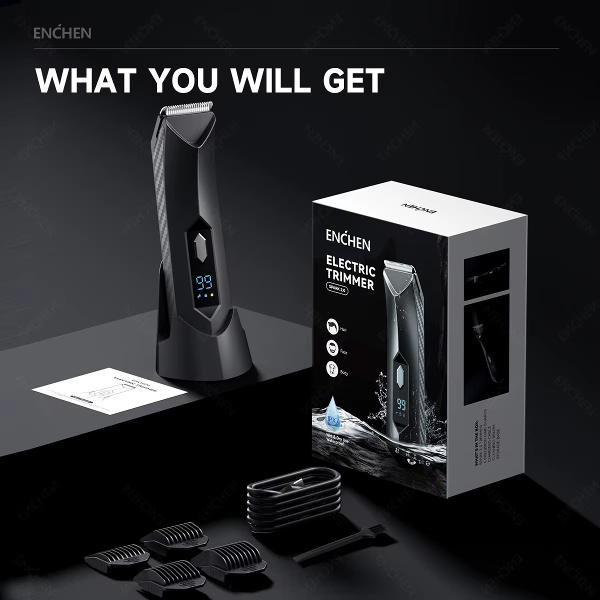 ENCHEN Spark 2.0 tondeuse pour le toilettage de l'aine et du corps 100% étanche 90 minutes longue du