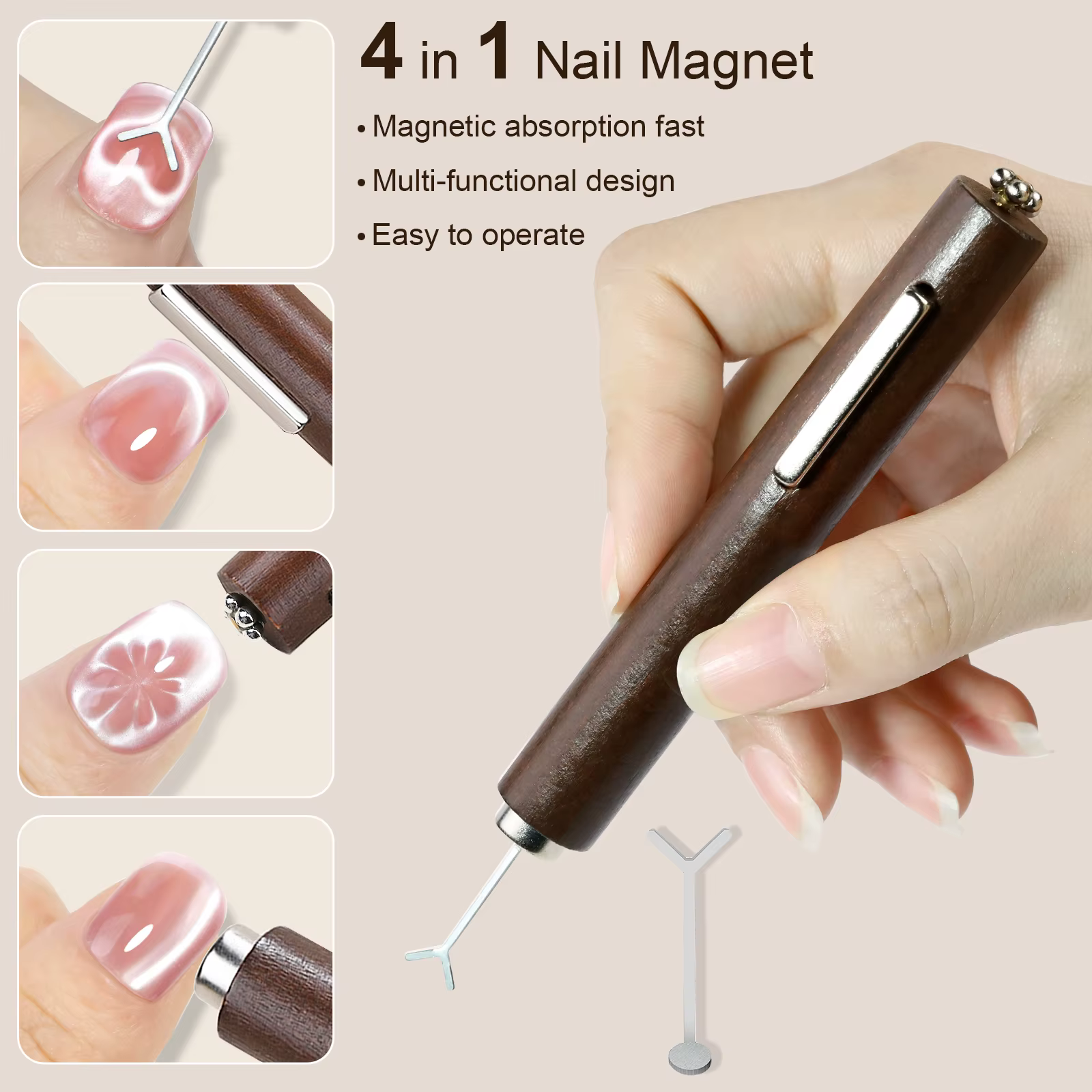 Aimant œil de chat fort multifonctionnel 3 en 1, bâton magnétique pour ongles en Gel UV/LED pour la